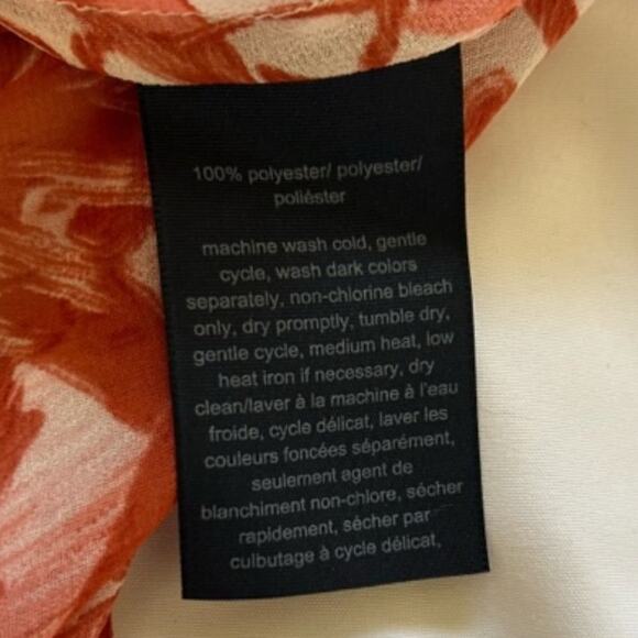 Tommy Hilfiger Top Women's Sheer Tropical Button Up Blouse Coral/Brick Size M - Picture 7 of 8